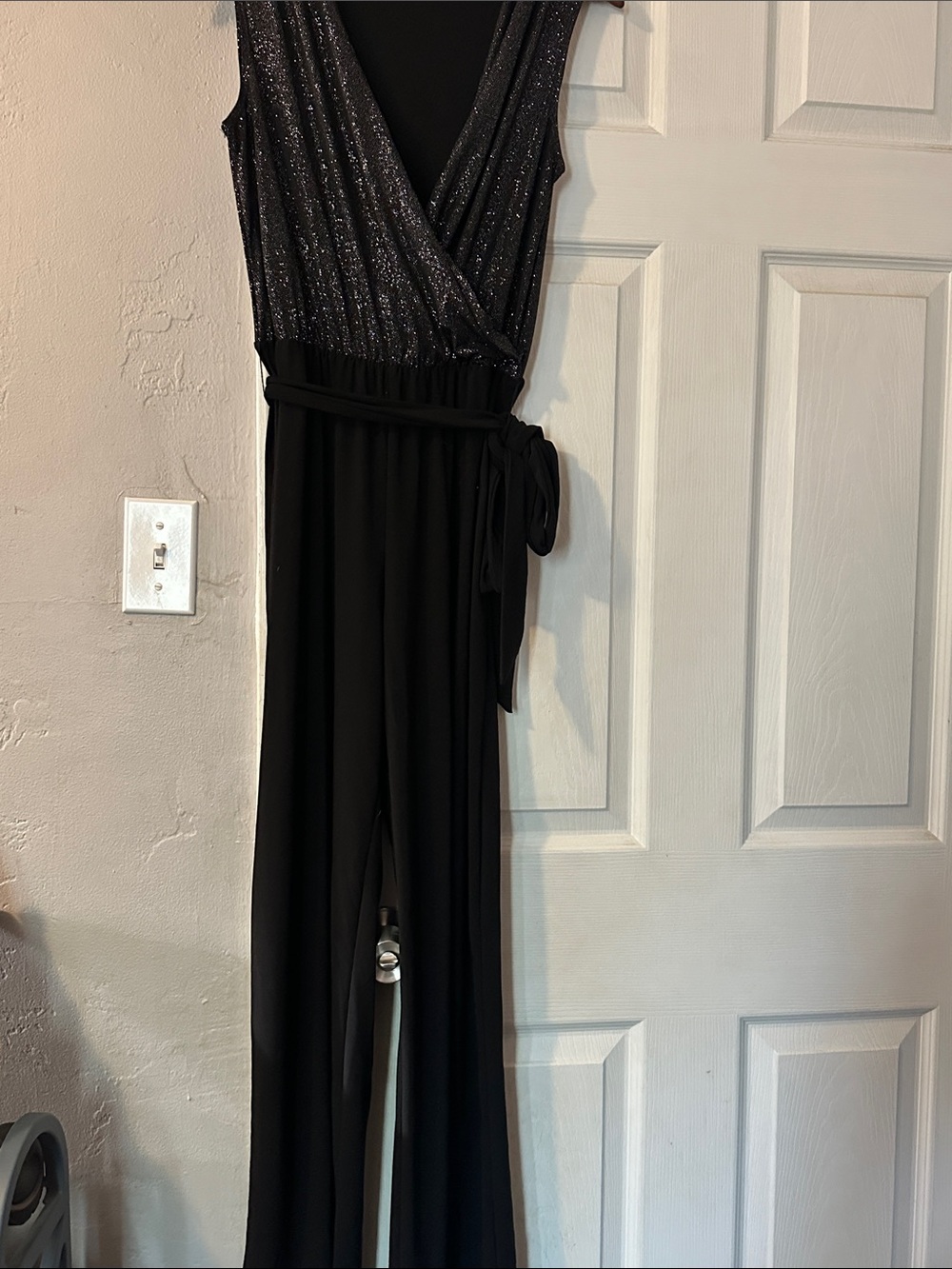 Tahari Black Metallic Sparkle Wrap Jumpsuit Party Evening